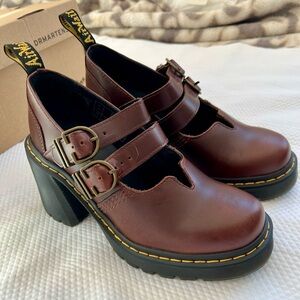 Dr. Martens Eviee Brown Double-Buckle Mary Jane Heels US Women 7/ EU 38